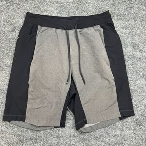 Lululemon THE Shorts Mens Large Gray Black Elastic Waist Drawstring Lined